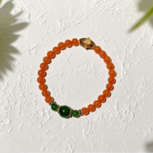 Bead Bracelet: Red Agate, Chenxiang & Jasper: Dzambhala – Goddess of Wealth D93